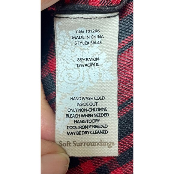 SOFT SURROUNDINGS Bennington Red Plaid Buffalo Check Button Front Dress, Sz PXS - Picture 7 of 7